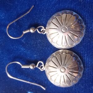 Coin Silver Classic Stamped Concho Dangle Earrings